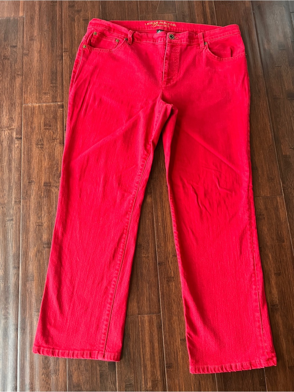 Lauren Jeans Co 16 Classic Straight Leg 27” Inseam Mid Rise Red Premium Denim